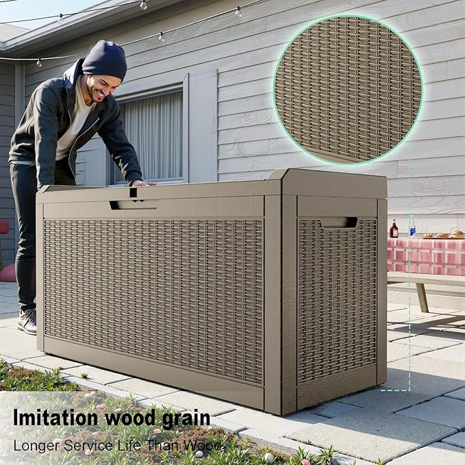 ROJIK Outdoor Storage Housing Deck Box,Waterproof Patio Furniture, Garden Tools, Cushions, Pool Accessories Storage Bench with Lockable Lid and Side Handles (Grey,60 Gallon) - Image 3