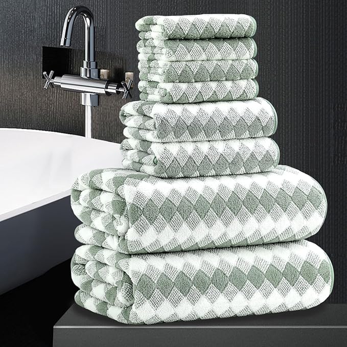 8 Piece Bathroom Towel Set Green |2 Oversized Large Bath Towels Sheet, 2 Hand by MAGGEA