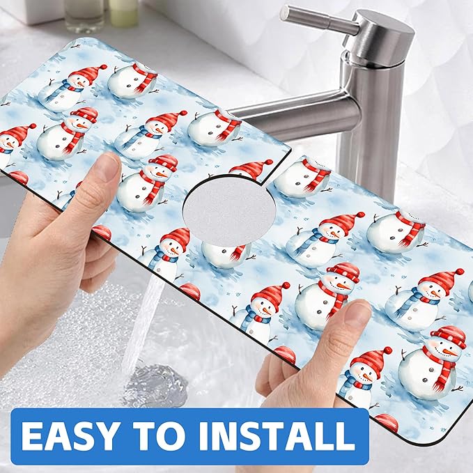 Christmas Snowman with Hat Kitchen Sink Splash Guard Mat Absorbent Fast Drying - Image 6