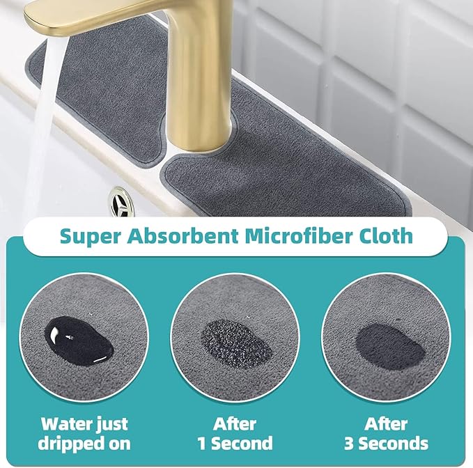 PoYang 2 Pack Faucet Mat for Kitchen Sink Splash Guard Short: Super Absorbent - Image 4