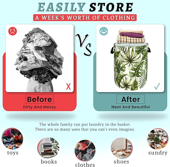 Tropical Leaves Laundry Basket Hawaii Foldable Funny Laundry Hamper Oxford - Image 3