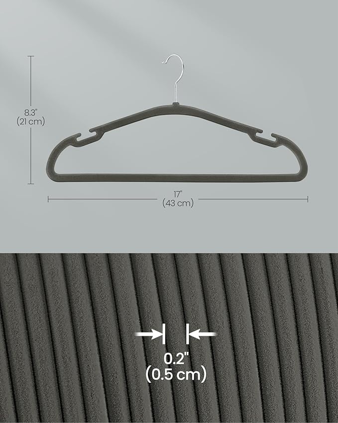 SONGMICS Velvet Hangers 50 Pack, Non-Slip Clothes Hangers, 17 x 8.3 Inches - Image 5