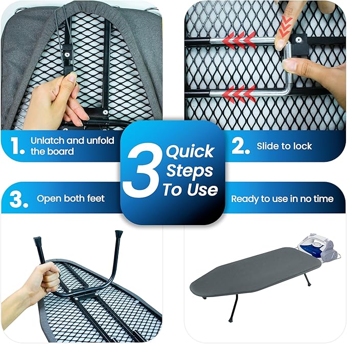 Metal Mesh Panel Tabletop Ironing Board | Foldable Iron Board | Heavy Duty - Image 7