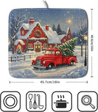 Christmas Dish Drying Mat for Kitchen Counter 16x18 Red Truck Winter Xmas Snow - Image 2