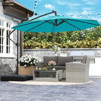 Tangkula 10ft Solar LED Patio Umbrella with Base, Offset Cantilever Outdoor Umbrella with 32 LED Lights, Infinite Tilt, 360 Degree Rotation, Crank Handle for Pool Deck Garden Backyard (Turquoise) - Image 3