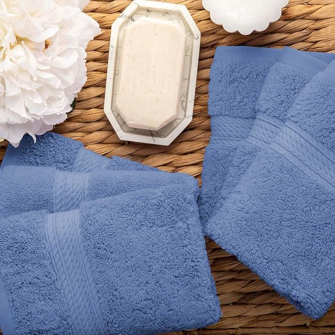 SUPERIOR Solid Egyptian Cotton Hand Towel Set, Denim Blue - Image 4
