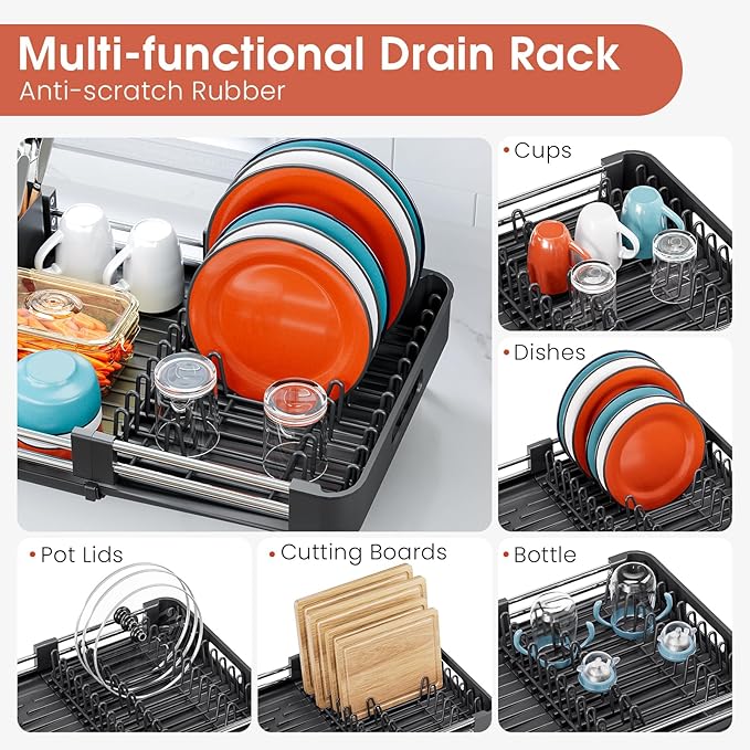 TOOLF Dish Drying Rack with Drainboard, Extendable Dish Rack - Image 4