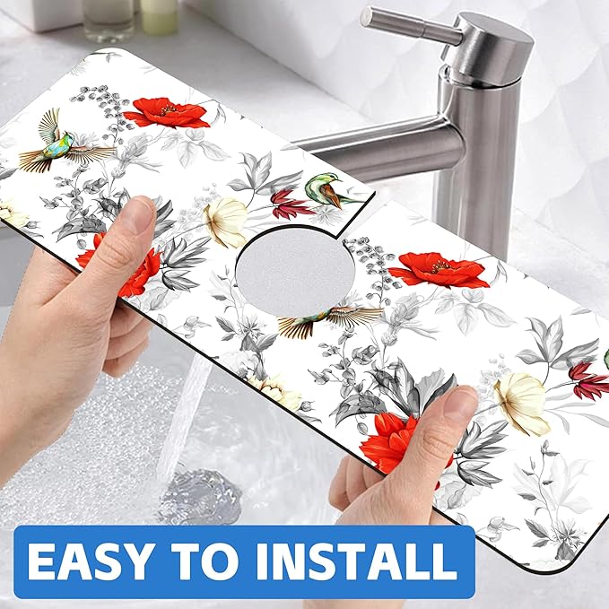 Poppy Wildflower Nightingale Sink Faucet Absorbing Mat Sink Splash Guard Faucet - Image 6