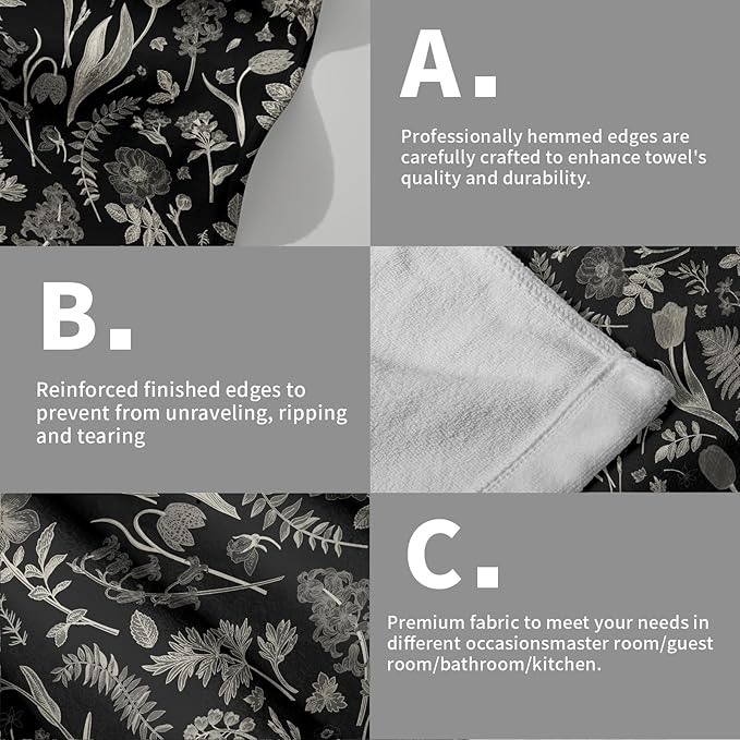 Black Spring Floral Hand Towels - Image 5