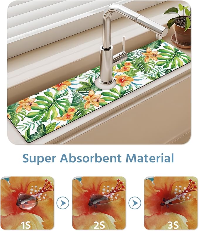 Patterned Sink Faucet Mat Kitchen Splash Guard Super Absorbent Drying Mat - Image 5