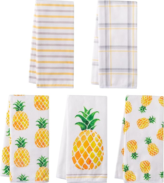 R HORSE 5Pcs Pineapple Kitchen Dish Towel Set Fruit Theme Absorbent Drying by RHORSE