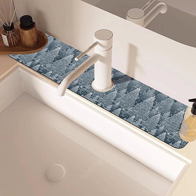 Christmas Forest Sink Faucet Absorbing Mat Pine Spruce Sink Splash Guard Faucet - Image 2