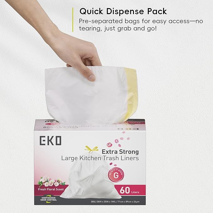 EKO 21 Gallon / 50-90 Liter, Extra-Strong Garbage Bags, Fresh Floral Scent - Image 8