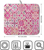 Pink Mexican Tiles Dish Drying Mat Absorbent Microfiber Dish Drying Pad - Image 2