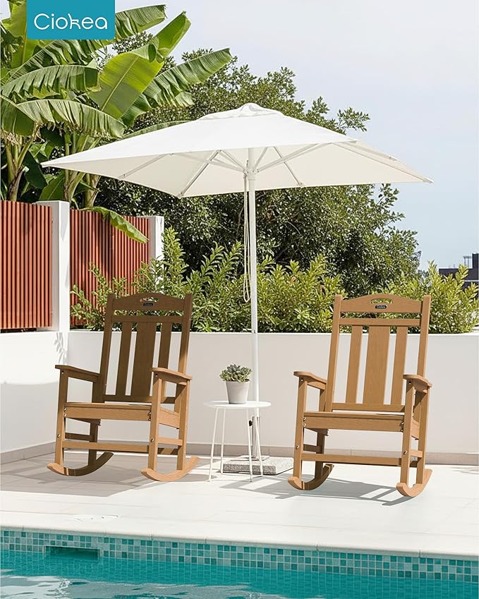 Ciokea Oversized Outdoor Rocking Chairs Set of 4, 380lbs Heavy-Duty Large Patio Rocker, High Back Cozy Porch Chairs, Weather Resistant Patio Rocking Chairs for Outside, Fire Pit, Deck, Teak - Image 5