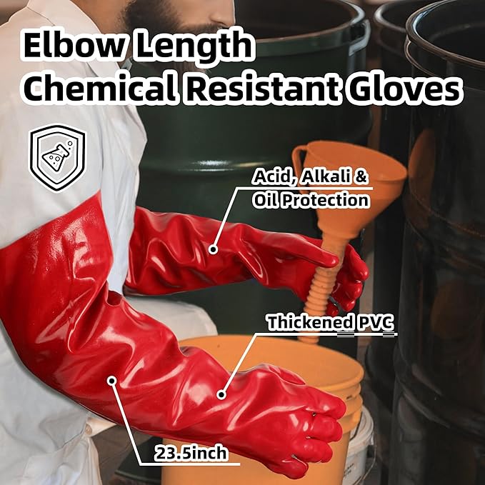 Schwer 23.5" PVC Chemical Resistant Gloves, Heavy Duty Waterproof Work Gloves - Image 2