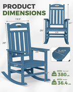 Oversized Rocking Chair Outdoor, High Back Porch Rocker Chair, HDPE All Weather Resistant Rocking Chairs for Patio, 380lbs Weight Capacity, Navy Blue - Image 3