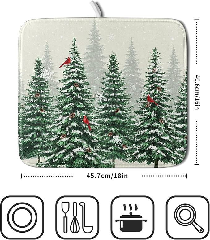 Winter Green Pine Tree Dish Drying Mat - Image 2