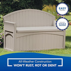 Suncast Outdoor Storage Bench - 50 Gallon Taupe Resin Outdoor Bench with Storage for Cushions, Tools & More. All-Weather Patio Deck Box with Seat for Porch, Pool, Yard, & Garden, Made in USA - Image 11