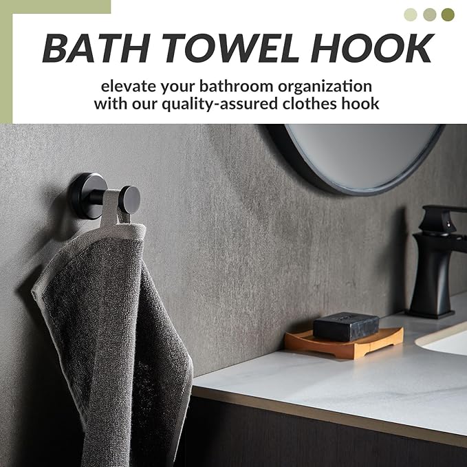 APLusee Matte Black Robe Towel Hook, 304 Stainless Steel Round Coat Hook - Image 7