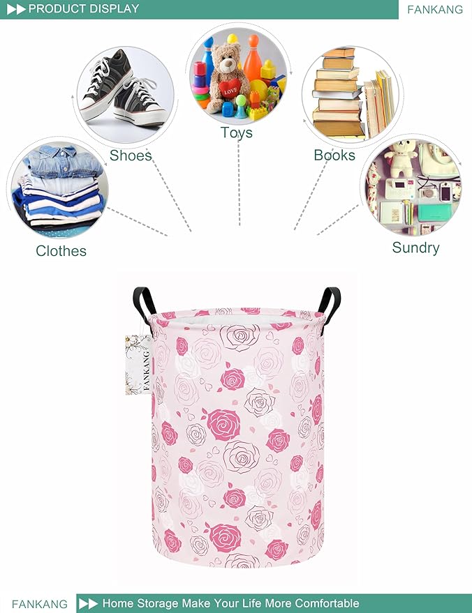 FANKANG Storage Basket, Nursery Hamper Canvas Laundry Basket Foldable - Image 3