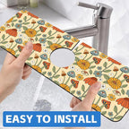 Abstract 70s Mushroom Floral Sink Faucet Absorbing Mat Sink Splash Guard Faucet - Image 6