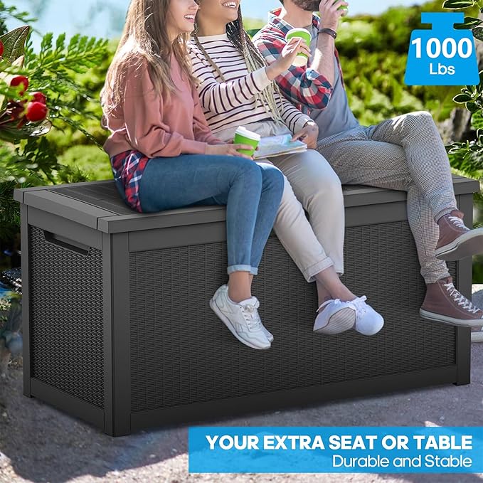 320 Gallon Waterproof Outdoor Storage Box,Large Resin Deck Box,Lockable Outside Storage Box Container for Patio Furniure,Garden,Tools (320 Gallon,Black) - Image 3