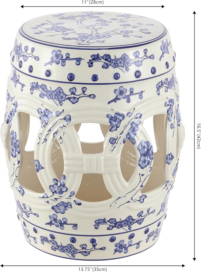 JONATHAN Y TBL1027A Lucky Coins 16" Chinese Ceramic Drum Indoor/Outdoor Garden Stool Bohemian, Coastal, Classic, Cottage, French Country, Patio, Garden Room, Bathroom, Living Room, Blue/White - Image 3