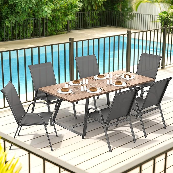 Patio Chairs Set of 6, All Weather Breathable Stackable Outdoor Dining Chairs with High Back and Wide Seat, Easily Set Up Outdoor Chairs Set of 6 with Metal Frame for Backyard Garden Pool, Grey - Image 2
