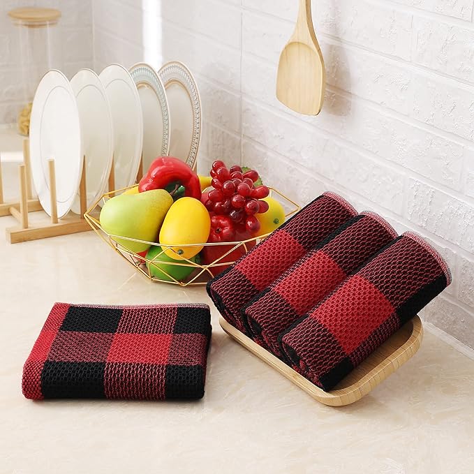 Homaxy 100% Cotton Waffle Weave Check Plaid Kitchen Towels, 13 x 28 Inches - Image 7
