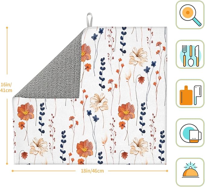Watercolor Orange Floral Dish Drying Mat - Image 4