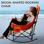 Oversized Rocking Camping Chair with Headrest & Cup Holder - 400lbs Capacity, 600D Oxford Fabric, Easy Fold Portable Outdoor Rocker Chair for Camping, Backyard, Beach, Orange - Image 7