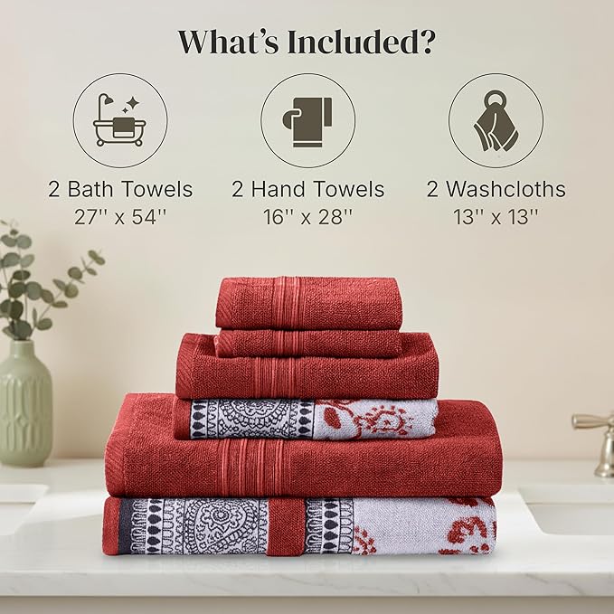 Modern Threads Ophelia 6-Piece 100% Cotton Towel Set – Reversible Yarn Dyed - Image 3