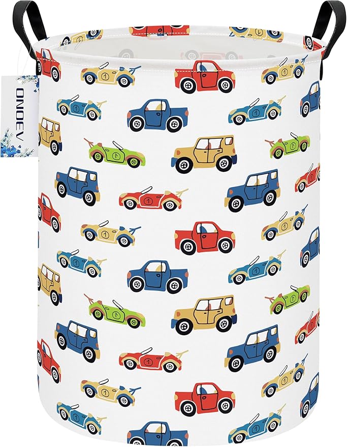 Round Foldable Kids' Racing Cars Laundry Hamper Boys Gift Basket Vehicles by ONOEV