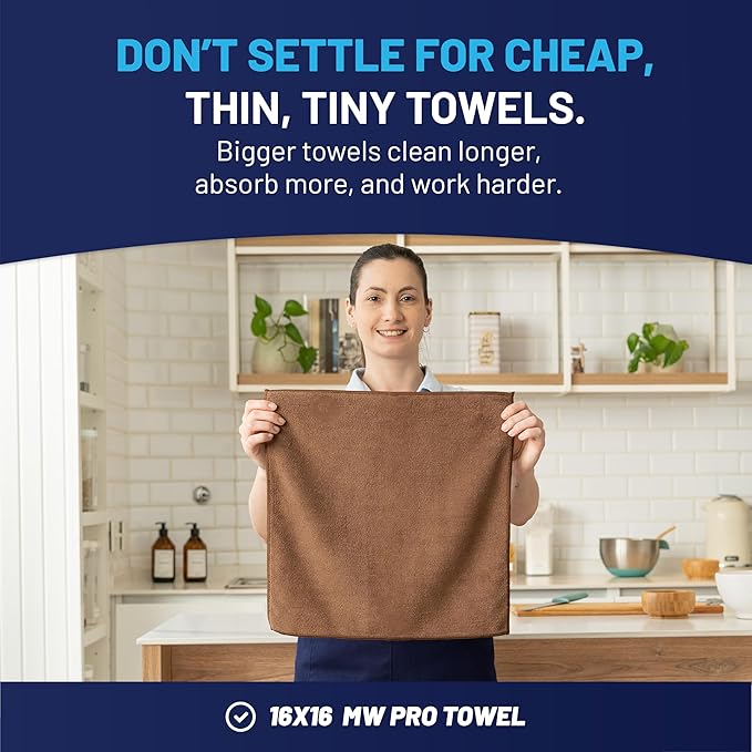 MW Pro Multi-Surface Microfiber Towel – Sand, Tan 12 Pack |16"x16" Premium - Image 3