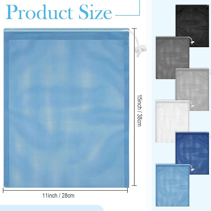 Frienda 6 Pieces Mesh Stuff Sack, 11 x 15 Inch Durable Nylon Drawstring Laundry - Image 2