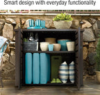 Rubbermaid Decorative Outdoor Storage Cabinet (123 Gal), Weather Resistant, Brown, Organization for Home/Backyard/Pool Chemicals/Toys/Garden Tools/Porch/Patio Cushions - Image 4