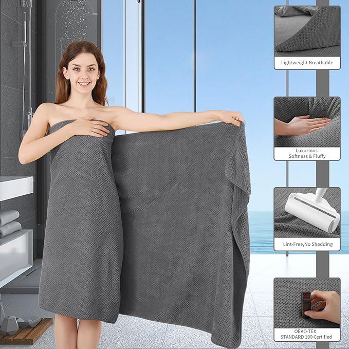 8 Piece Bathroom Towel Set Dark Gray |2 Oversized Large Bath Towels Sheet - Image 3