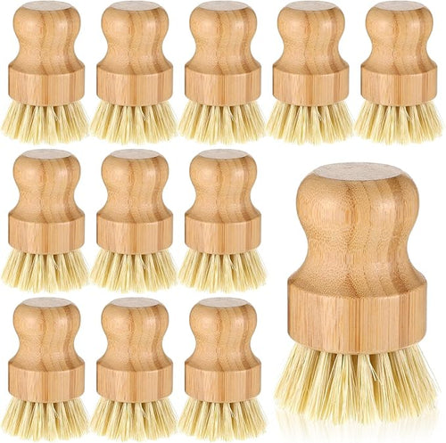 12 Pack Bamboo Dish Scrub Brushes Wooden Scrubbers Set Kitchen Palm Pot Brush by WLLHYF