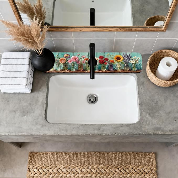 2 Pcs Kitchen Sink Splash Guard Faucet Mats Colored Glass Vases - Image 3