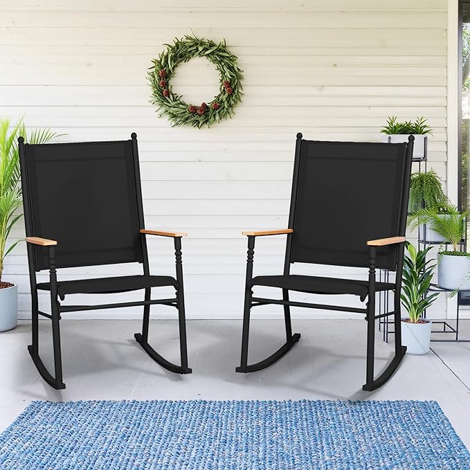 Shintenchi Outdoor Rocking Chairs Set of 2,Upgraded High Back Patio Rocking Chair Set,Breathable Textilene Fabric Outdoor Rocking Chair for Porch,Patio,Garden,Balcony,Black - Image 7
