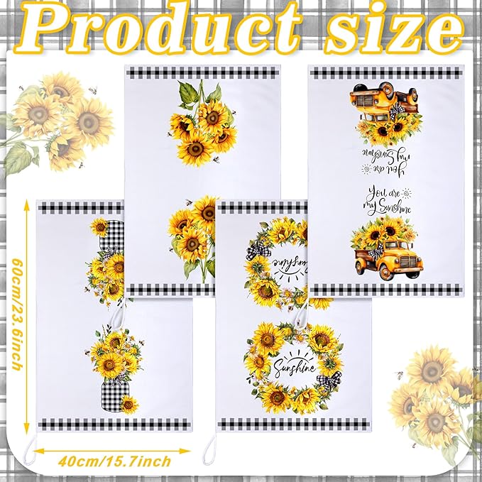 Geyoga 6 Pcs Spring Floral Kitchen Towels Flamingo Dish Hand Towels Sunflower - Image 3
