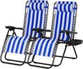 Nazhura Set of 2 Relaxing Recliners Patio Chairs Adjustable Steel Mesh Zero Gravity Lounge Chair Beach Chairs with Pillow and Cup Holder (Navy Blue Stripe) by NazhuraGoodCompanionAtHome