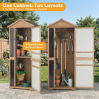 Outdoor Storage Cabinet, Wood & Metal Garden Shed with Waterproof Asphalt Roof, Patio Organizer with 3 Fixed Shelves & Removable Shelf for Long Tools, Lockable Magnetic Doors for Backyard Garage Pool - Image 3