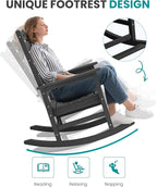 SERWALL Outdoor Rocking Chair Set of 2, Oversized Rocking Chair with Footboard for Adults, HDPE All Weather Resistant Rocking Chairs for Patio, 350lbs Weight Capacity, Black - Image 7