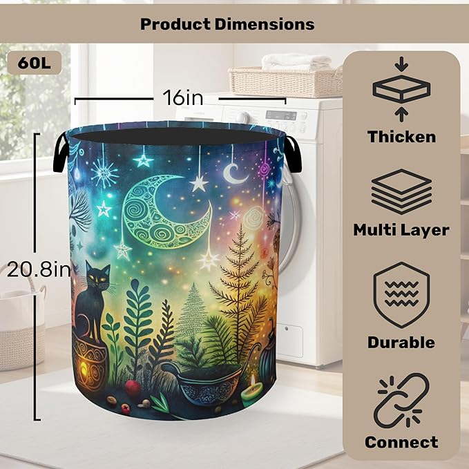 Gothic Black Cat Halloween Laundry Basket - Image 2