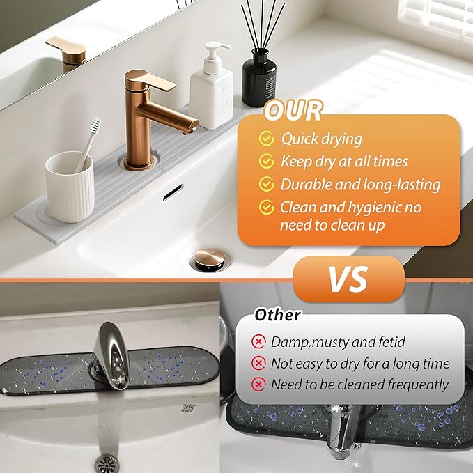 Kitchen Sink Faucet Mat, Diatomaceous Earth Quick Dry Sink Splashback Drying Mat - Image 6