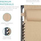 Best Choice Products Folding Zero Gravity Outdoor Recliner Patio Lounge Chair w/Adjustable Canopy Shade, Headrest, Side Accessory Tray, Textilene Mesh - Beige - Image 6