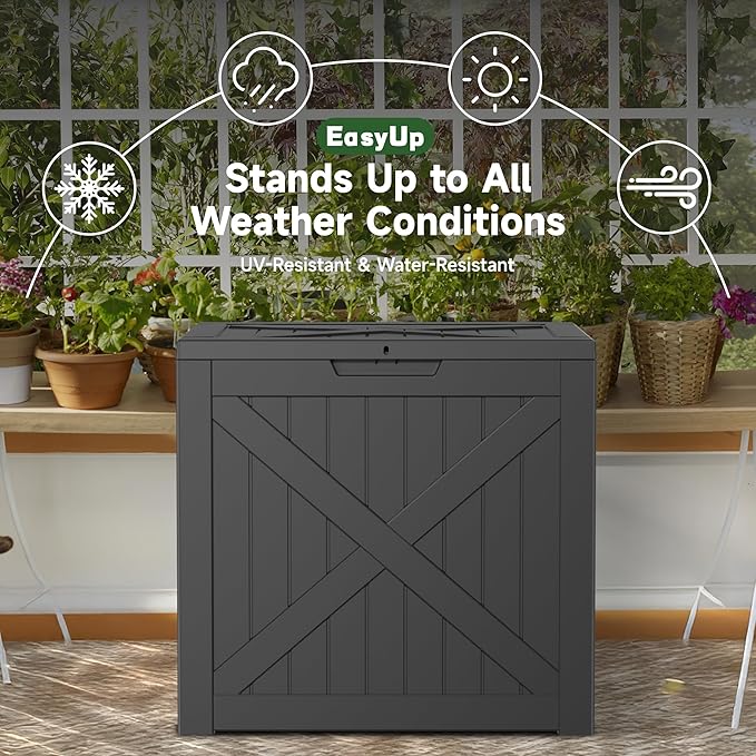 EasyUp 32 Gallon Outdoor Storage Box, Resin Waterproof UV-Resistant Deck Box, Reinforced Stability for Patio, Garden, and Poolside, X-Design Black - Image 4