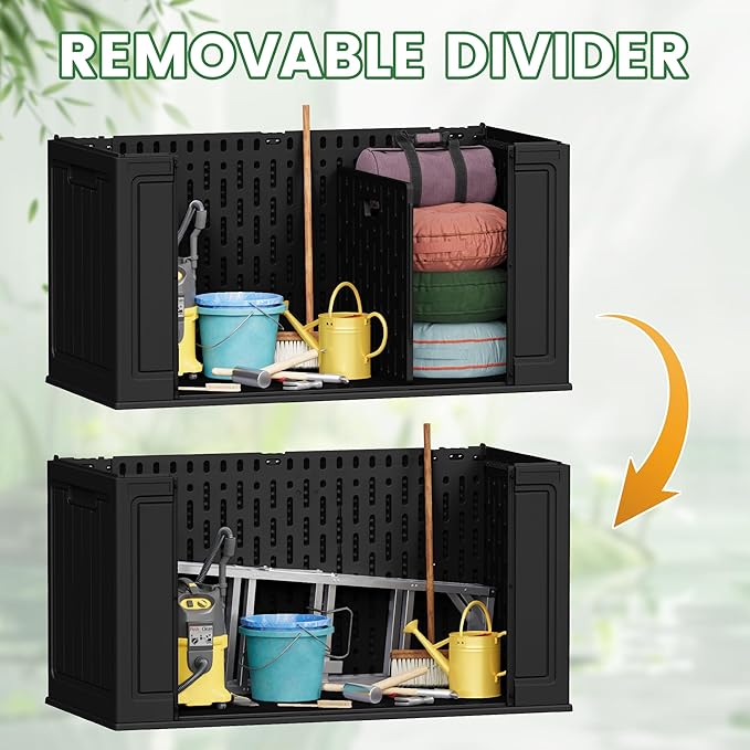 Devoko 160 Gallon Double-Wall Deck Box with Divider, Side Handles, HDPE Outdoor Large Storage Box Waterproof and Lockable for Patio Furniture, Garden, Pool (Black, 160 Gallon) - Image 3